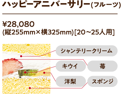 ハッピーアニバーサリー（フルーツ） ¥28,080 (縦255mm×横325mm)[20〜25人用]