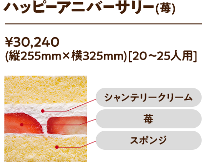 ハッピーアニバーサリー（苺） ¥30,240 (縦255mm×横325mm)[20〜25人用]