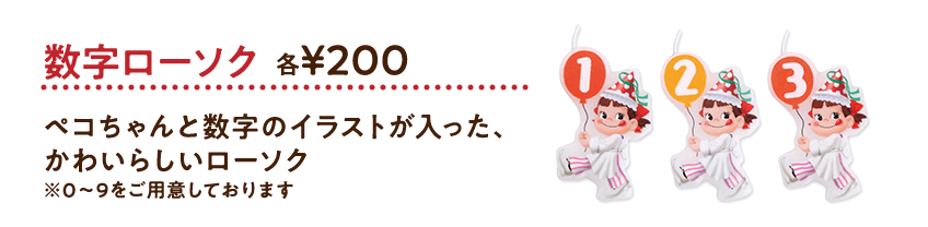 数字ローソク 各200円