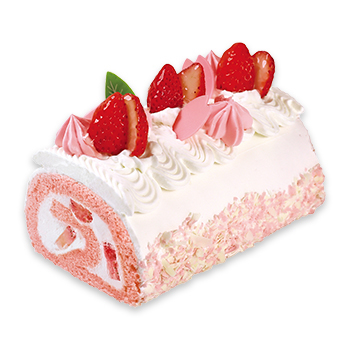 桜舞う苺のロールケーキ