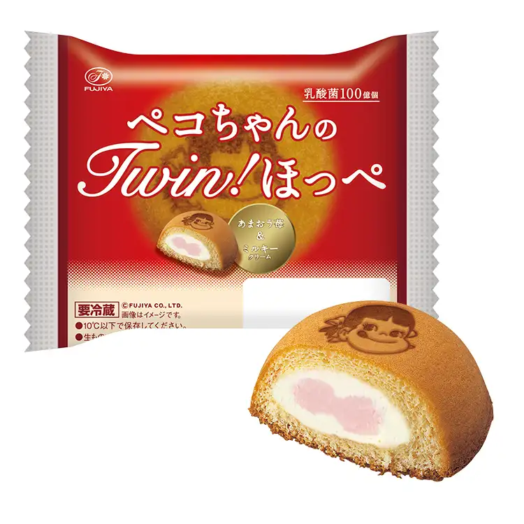 ペコちゃんのツインほっぺ（あまおう苺＆ミルキークリーム）