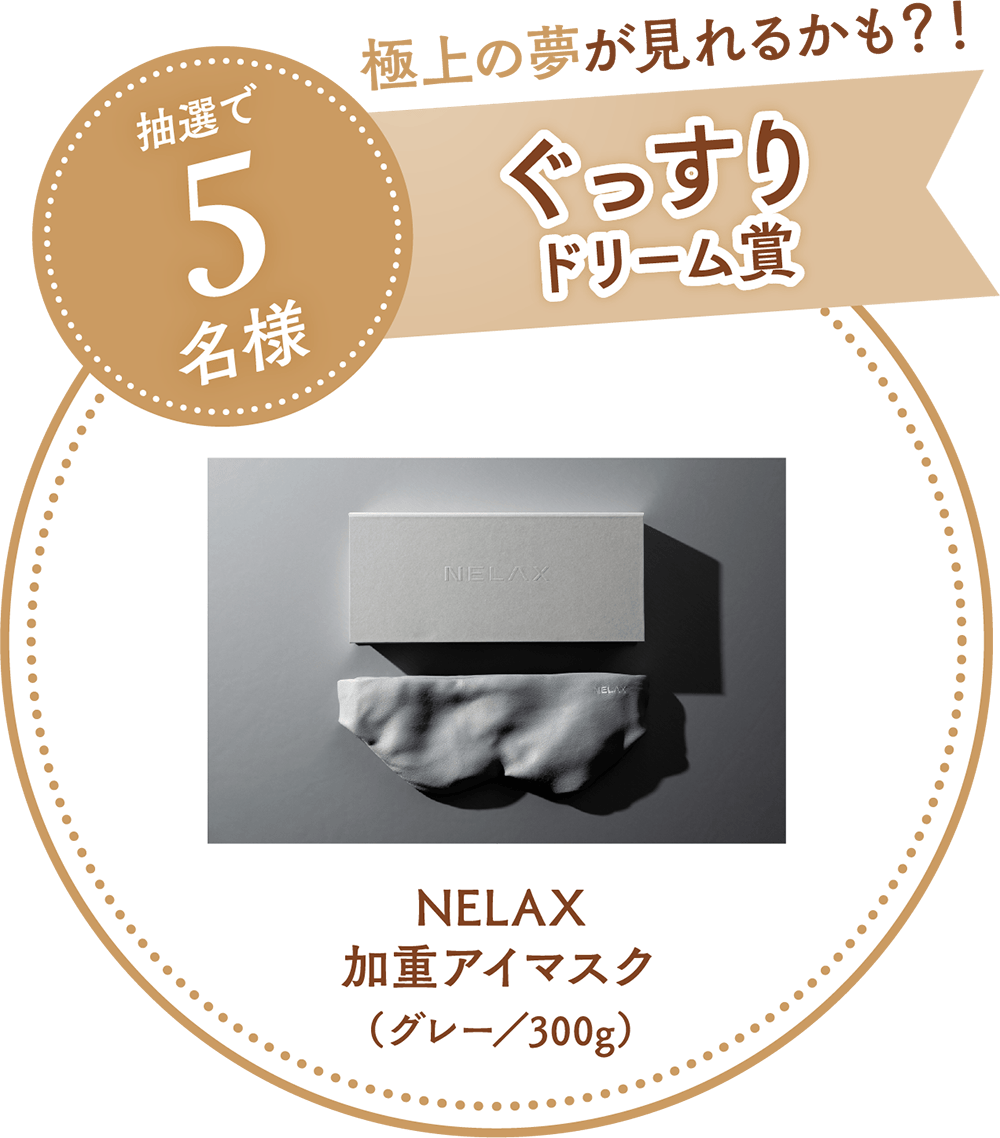 ぐっすりドリーム賞：「極上の夢が見れるかも？！NELAX 加重アイマスク（グレー／300g） 5名様