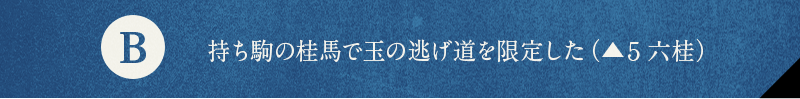 B 持ち駒の桂馬で玉の逃げ道を限定した（▲５六桂）