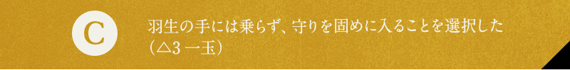 C 羽生の手には乗らず、守りを固めに入ることを選択した（△3一玉）